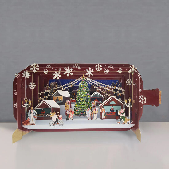 3D pop up kerstkaart - message in a bottle - kerstmarkt