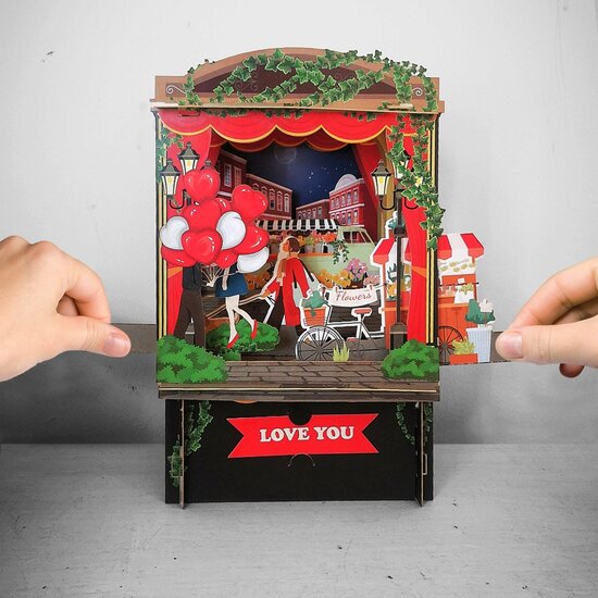 3d pop-up greeting card - paper theatre - love you  - hartballonnen