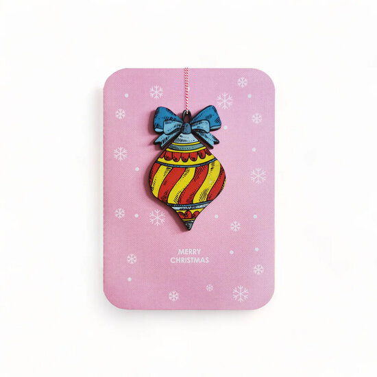 luxe kerstkaart met houten kerstboom hanger - merry christmas - kersttol