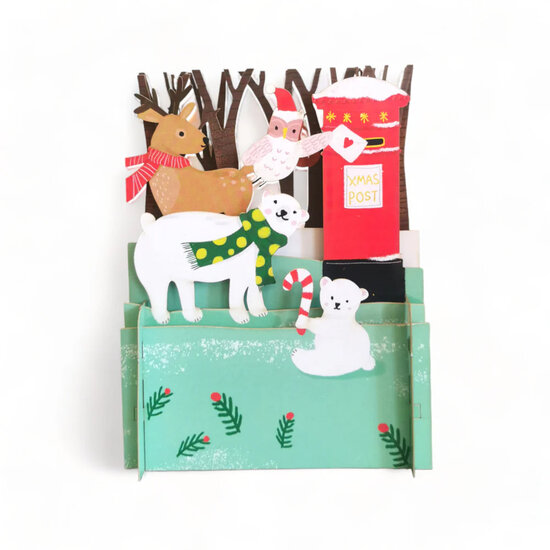 3d pop-up kerstkaart miniature greetings - xmas post dieren