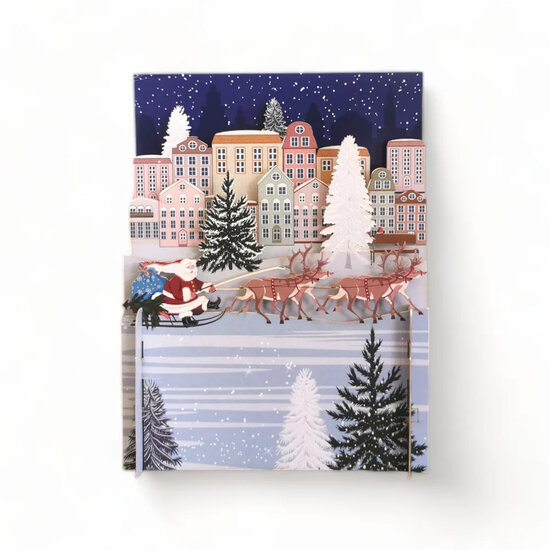 3d pop-up kerstkaart miniature greetings - kerstman in slee
