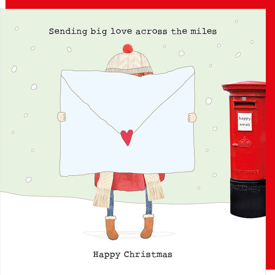 kerstkaart rosie made a thing - sending big love across the miles - happy christmas