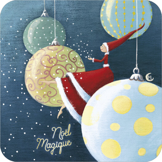 vierkante kerstansichtkaart met envelop - marie cardouat - no&euml;l magique