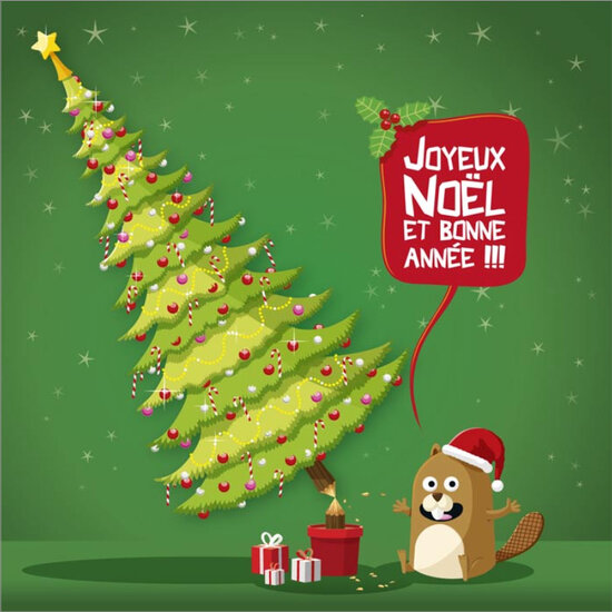vierkante kerstansichtkaart met envelop - R&eacute;my Tornoir - joyeux no&euml;l - bever