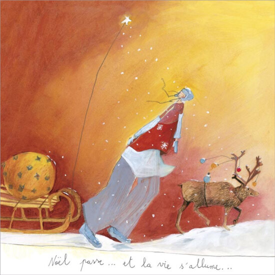 vierkante kerstansichtkaart met envelop - Anne-Sophie Rutsaert - no&euml;l passe et la vie s&#039;allume