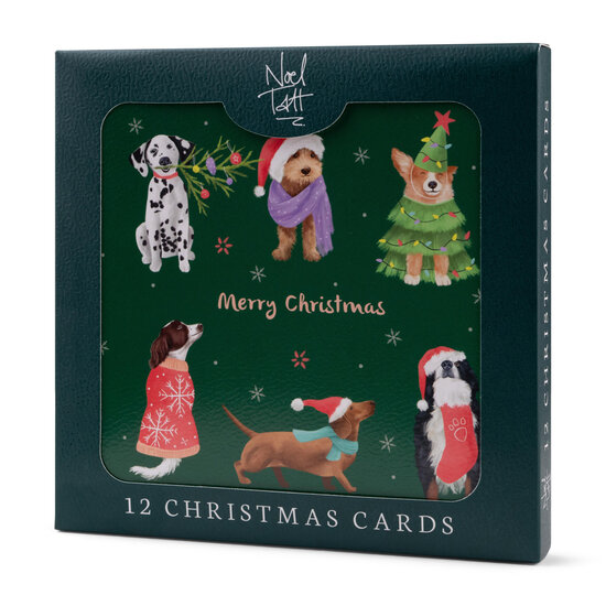12 kerstkaarten noel tatt - merry christmas and a happy new year - honden
