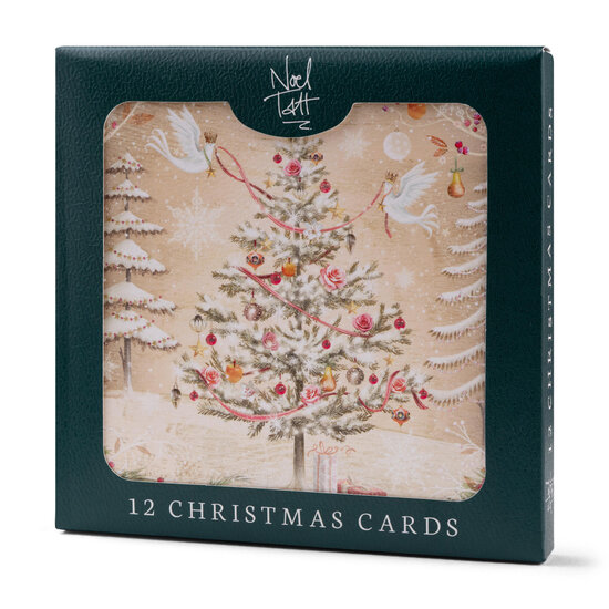 12 kerstkaarten noel tatt - merry christmas and a happy new year - kerstboom