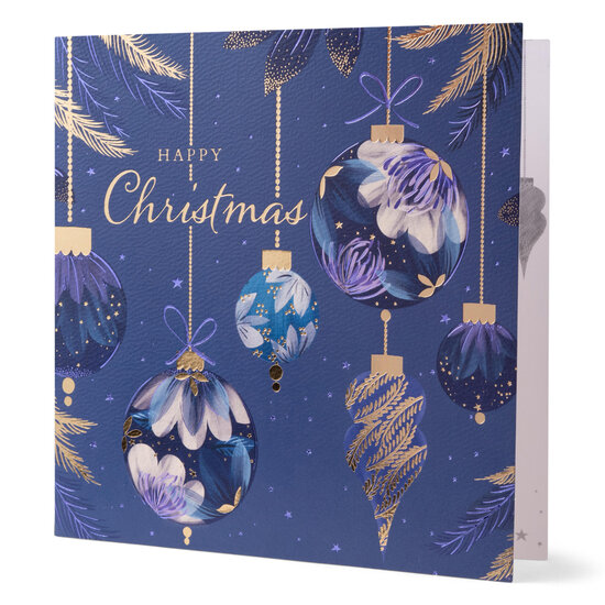 8 luxe kerstkaarten noel tatt - wishing you a merry christmas and a happy new year - kerstballen blauw