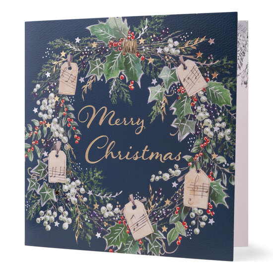 8 luxe kerstkaarten noel tatt - wishing you a merry christmas and a happy new year - kerstkrans muziek