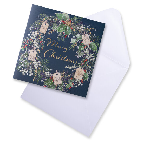 8 luxe kerstkaarten noel tatt - wishing you a merry christmas and a happy new year - kerstkrans muziek