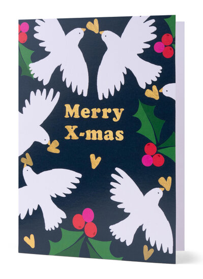 8 kerstkaarten - merry x-mas - duiven