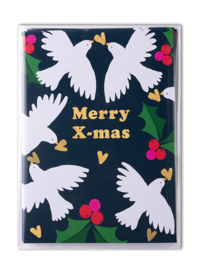 8 kerstkaarten - merry x-mas - duiven