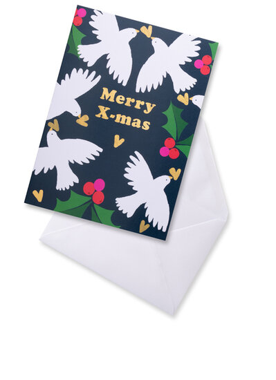 8 kerstkaarten - merry x-mas - duiven
