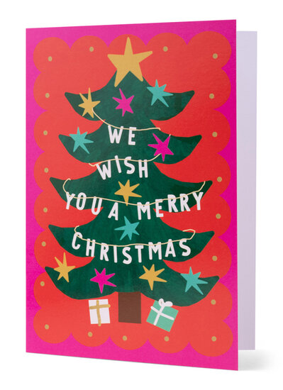 8 kerstkaarten - we wish you a merry christmas - kerstboom
