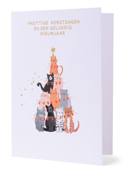 8 kerstkaarten - prettige kerstdagen en een gelukkig nieuwjaar - katten als kerstboom