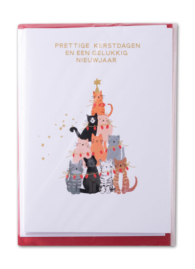 8 kerstkaarten - prettige kerstdagen en een gelukkig nieuwjaar - katten als kerstboom