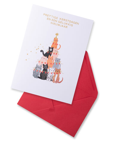 8 kerstkaarten - prettige kerstdagen en een gelukkig nieuwjaar - katten als kerstboom