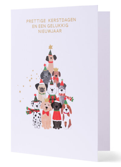 8 kerstkaarten - prettige kerstdagen en een gelukkig nieuwjaar - honden als kerstboom