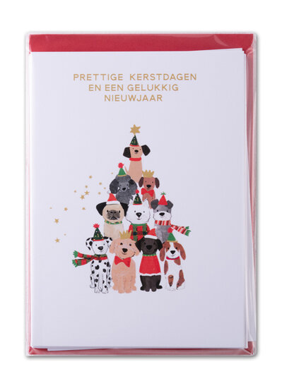 8 kerstkaarten - prettige kerstdagen en een gelukkig nieuwjaar - honden als kerstboom