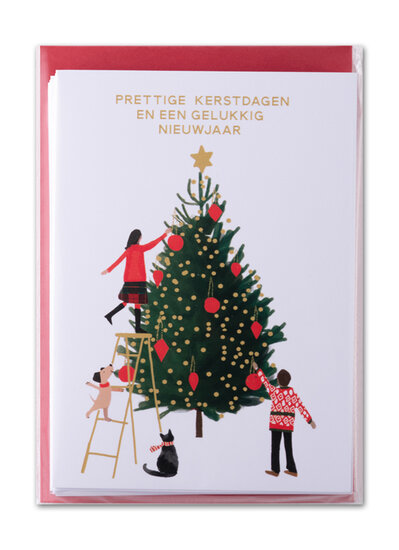 8 kerstkaarten - prettige kerstdagen en een gelukkig nieuwjaar - kerstboom versieren