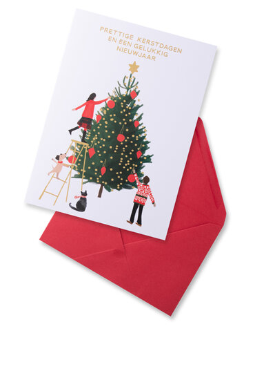8 kerstkaarten - prettige kerstdagen en een gelukkig nieuwjaar - kerstboom versieren