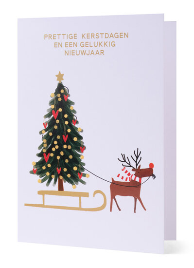 8 kerstkaarten - prettige kerstdagen en een gelukkig nieuwjaar - kerstboom en rendier