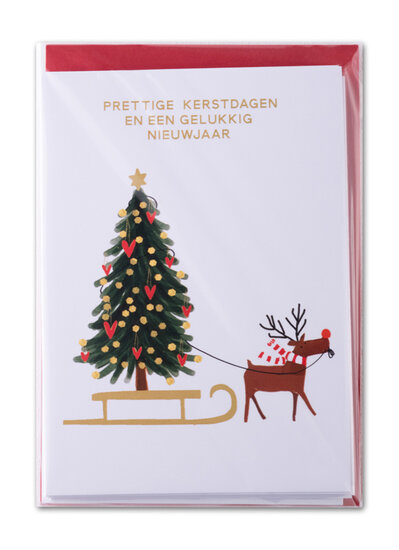 8 kerstkaarten - prettige kerstdagen en een gelukkig nieuwjaar - kerstboom en rendier