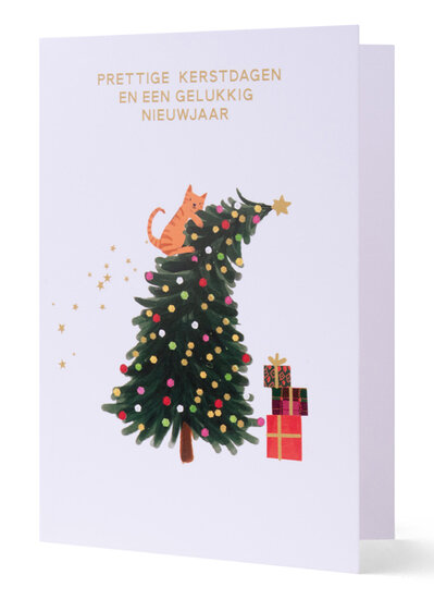 8 kerstkaarten - prettige kerstdagen en een gelukkig nieuwjaar - kat in kerstboom