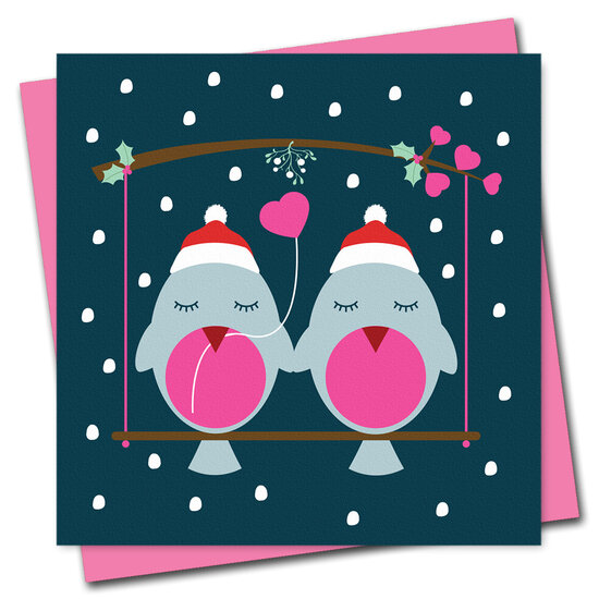 kerstkaart stripey cats - love birds