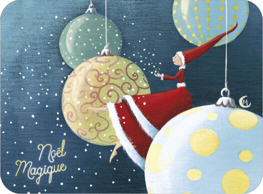 kerst ansichtkaart - No&euml;l Magique - kerstballen