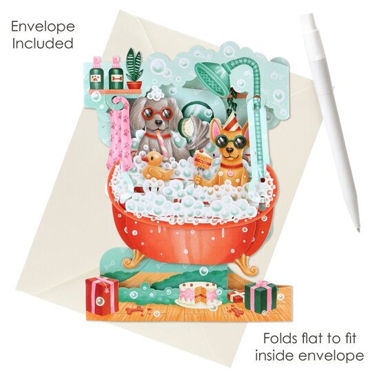 3D kaart - swing cards - honden in bad