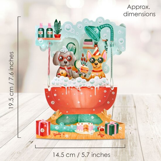 3D kaart - swing cards - honden in bad