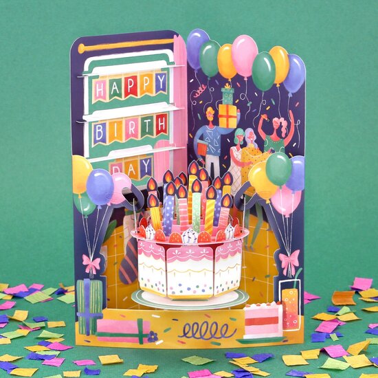 3D kaart - swing cards - happy birthday - taart