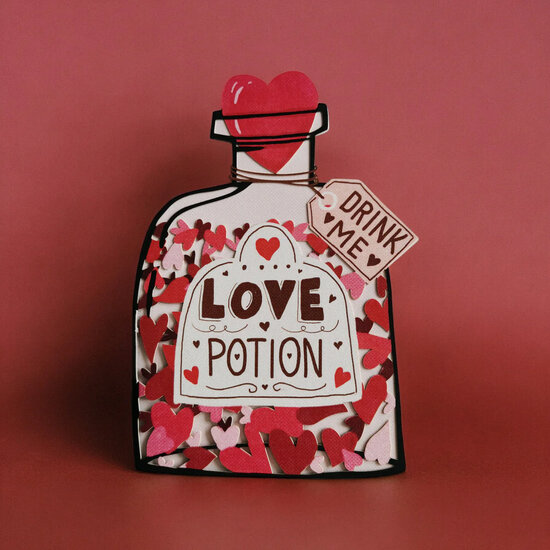 lasergesneden wenskaart blossom - drink me - love potion