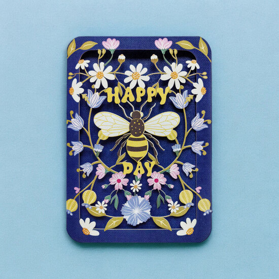 lasergesneden wenskaart blossom - happy bee day - bij