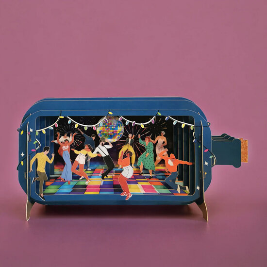 3D pop up wenskaart  - message in a bottle - disco