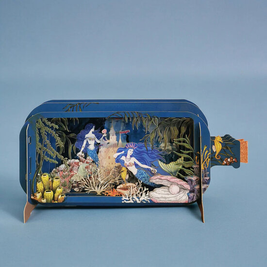 3D pop up wenskaart  - message in a bottle - zeemeermin