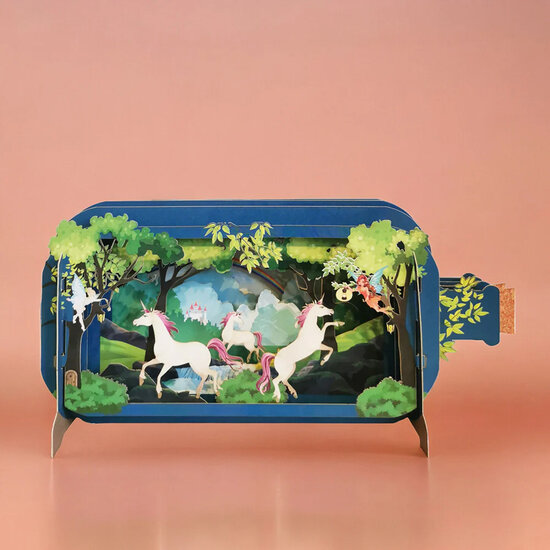 3D pop up wenskaart  - message in a bottle - eenhoorns