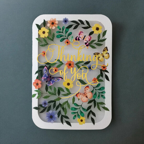 lasergesneden sterkte wenskaart blossom - thinking of you - vlinders en bloemen