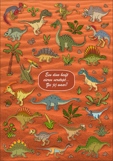 zoekopdracht - ansichtkaart  -  Een dino heeft eieren verstopt... Zie jij waar? - dino&#039;s