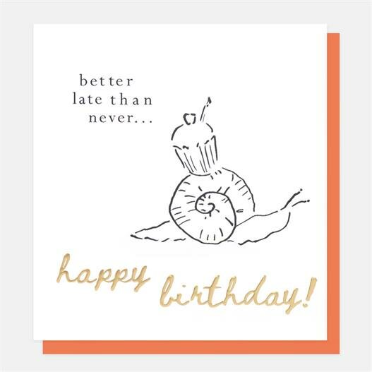verjaardagskaart caroline gardner - better late than never... happy birthday! - slak