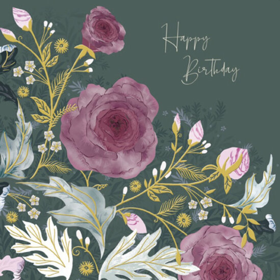 luxe verjaardagskaart woodmansterne - happy birthday - bloemen