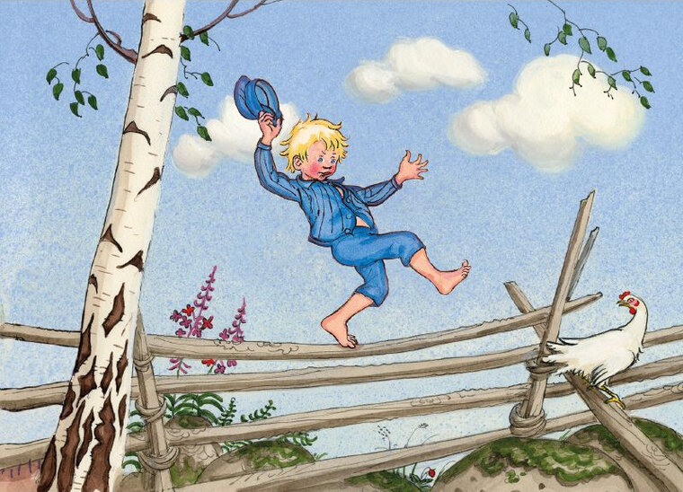 ansichtkaart Emil - balanceren