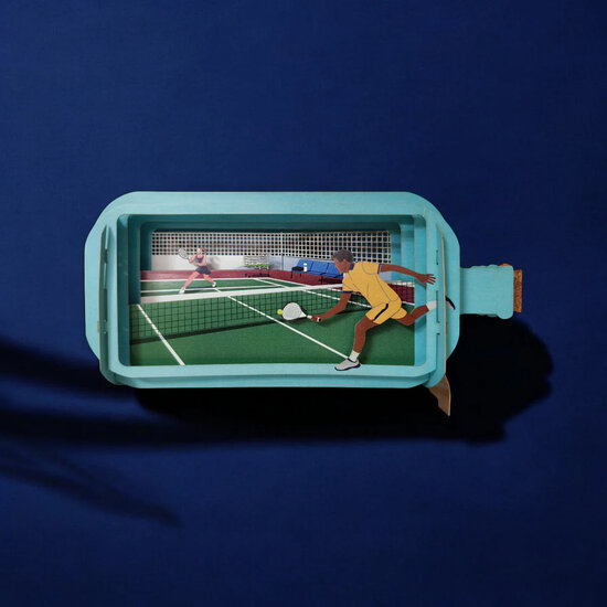 3D pop up wenskaart  - message in a bottle - tennis