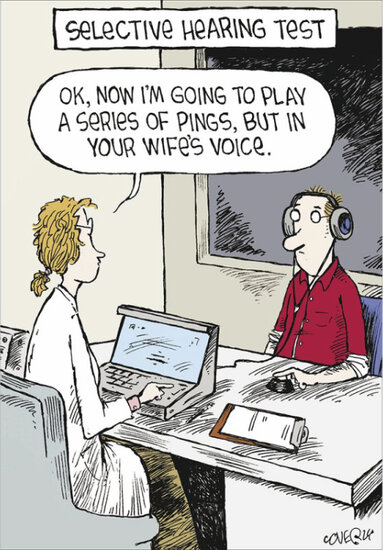 wenskaart woodmansterne - selective hearing test - wife&#039;s voice