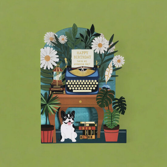 lasergesneden verjaardagskaart blossom - typemachine - happy birthday have an awesome day