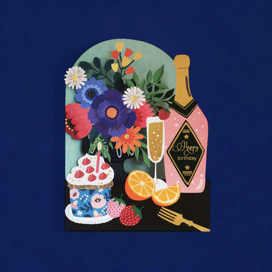 lasergesneden wenskaart blossom - cupcake - happy birthday