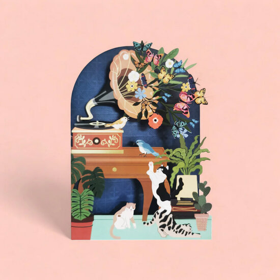 lasergesneden wenskaart blossom - grammofoon