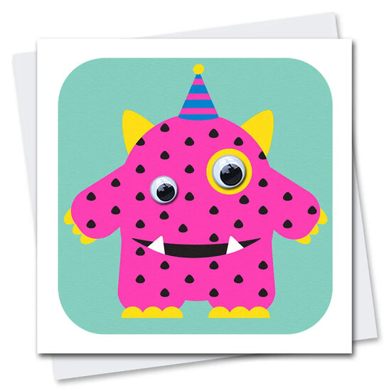 wenskaart stripey cats - roze monster