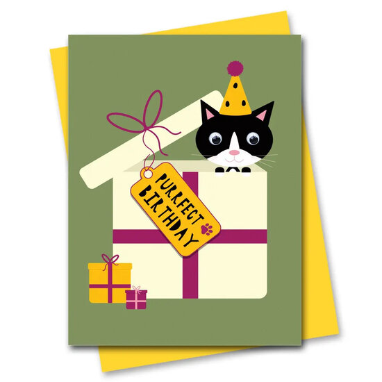wenskaart stripey cats - purrfect birthday -  kat